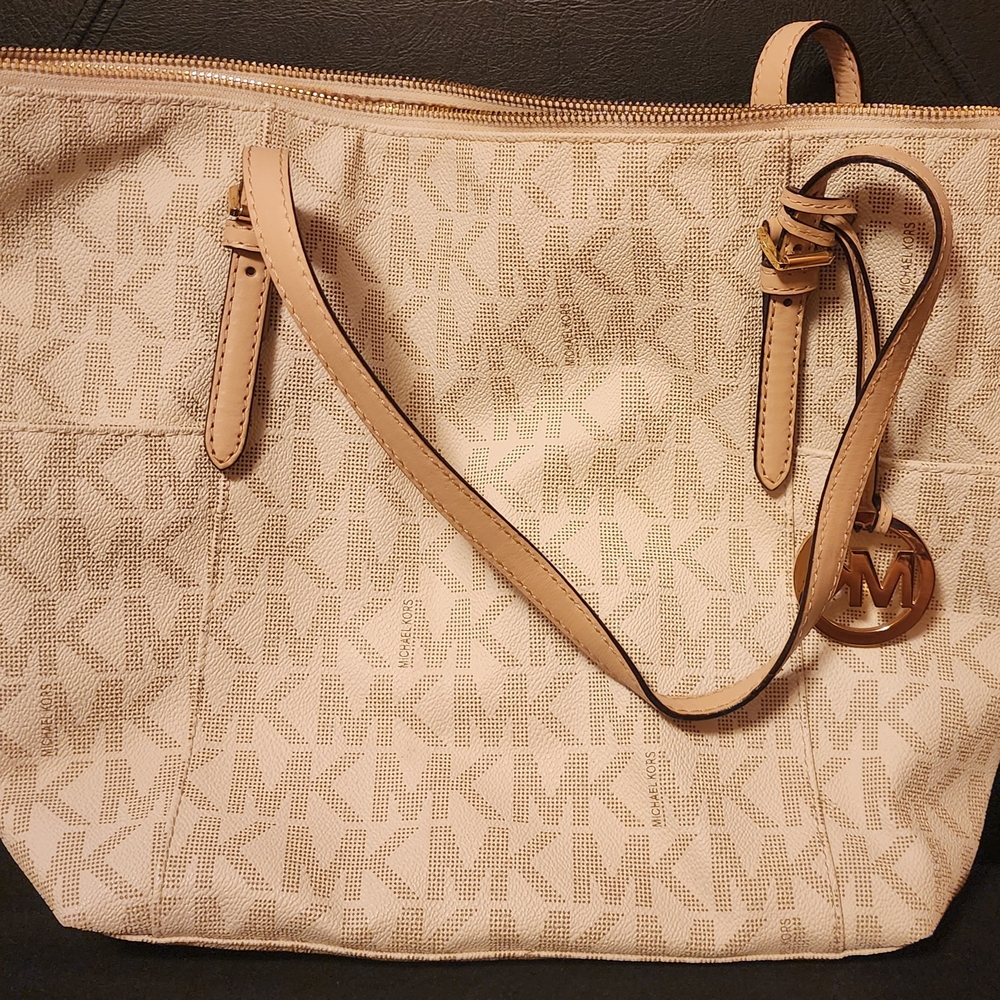 Michael Kors Ivory & Tan Logo Shoulder Bag
